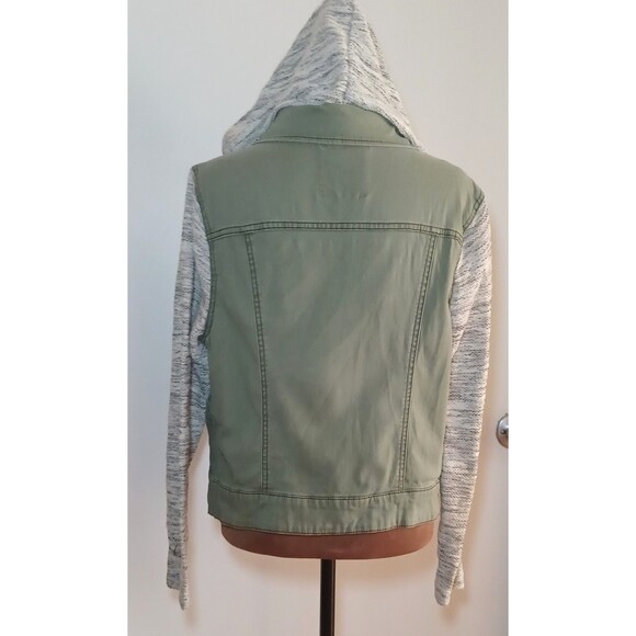 Mossimo Supply Co Large Women Green Utility Military Jacket Hoodie‎ Knit Sleeves - Picture 3 of 12